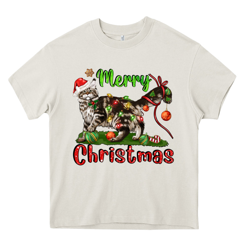 Maine Coon Cat Merry Christmas Heavy Core Tee by LillyAllenDesigns | Teevron