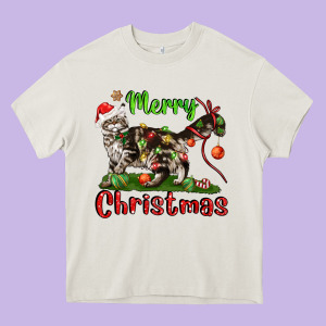 Maine Coon Cat Merry Christmas Heavy Core Tee Designed By Lillyallendesigns