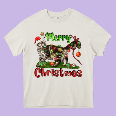 Maine Coon Cat Merry Christmas Heavy Core Tee Designed By Lillyallendesigns