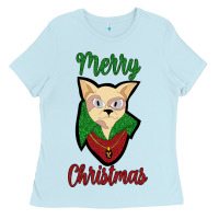 Baby Blue Merry Christmas Cat Ladies Tee - Bettercallsaul