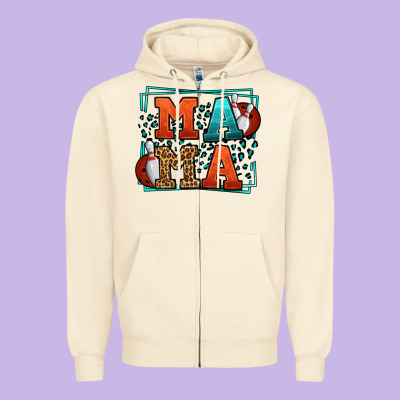 Bowling Mama Leopard Frame Mother's Day Zipper Hoodie Designed By Lillyallendesigns