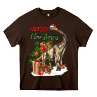 Chocolate Brown merry christmas brachiosaurus Heavy Core Tee - LillyAllenDesigns