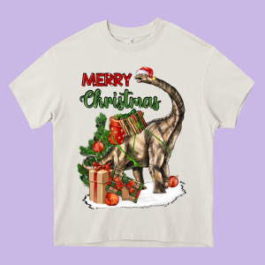 Merry Christmas Brachiosaurus Heavy Core Tee Designed By Lillyallendesigns