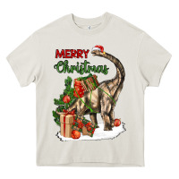 Cream merry christmas brachiosaurus Heavy Core Tee - LillyAllenDesigns