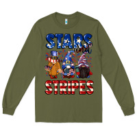 Army Green Stars and stripes gnomes 4th of july Long Sleeve Tee - CowGirlArtShop
