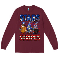 Burgundy Stars and stripes gnomes 4th of july Long Sleeve Tee - CowGirlArtShop