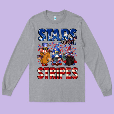 Stars And Stripes Gnomes 4th Of July Long Sleeve Tee Designed By Cowgirlartshop
