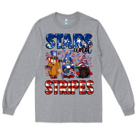 Heather Grey Stars and stripes gnomes 4th of july Long Sleeve Tee - CowGirlArtShop