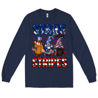 Navy Stars and stripes gnomes 4th of july Long Sleeve Tee - CowGirlArtShop