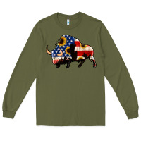 Army Green american flag bison Long Sleeve Tee - Jasminsmagicworld