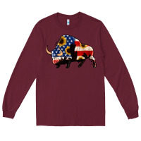 Burgundy american flag bison Long Sleeve Tee - Jasminsmagicworld