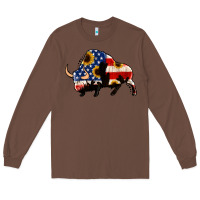 Chestnut american flag bison Long Sleeve Tee - Jasminsmagicworld