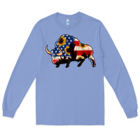 Colony Blue american flag bison Long Sleeve Tee - Jasminsmagicworld