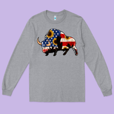 American Flag Bison Long Sleeve Tee Designed By Jasminsmagicworld