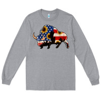 Heather Grey american flag bison Long Sleeve Tee - Jasminsmagicworld