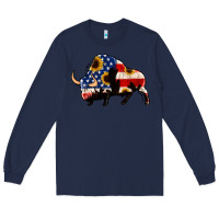 Navy american flag bison Long Sleeve Tee - Jasminsmagicworld