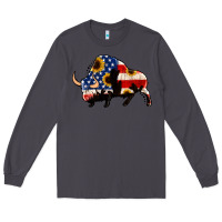 Smoke american flag bison Long Sleeve Tee - Jasminsmagicworld