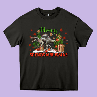 Merry Spinosaurusmas Heavy Core Tee Designed By Lillyallendesigns