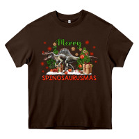 Chocolate Brown merry spinosaurusmas Heavy Core Tee - LillyAllenDesigns