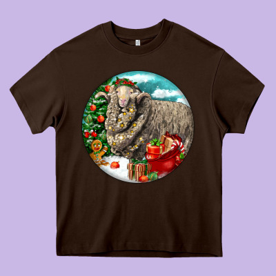 Christmas Merino Wool Sheep Heavy Core Tee Designed By Lillyallendesigns