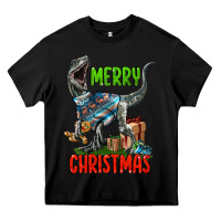 Black merry christmas velociraptor Heavy Core Tee - LillyAllenDesigns