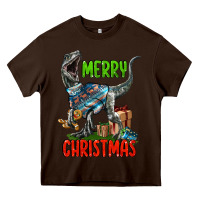 Chocolate Brown merry christmas velociraptor Heavy Core Tee - LillyAllenDesigns