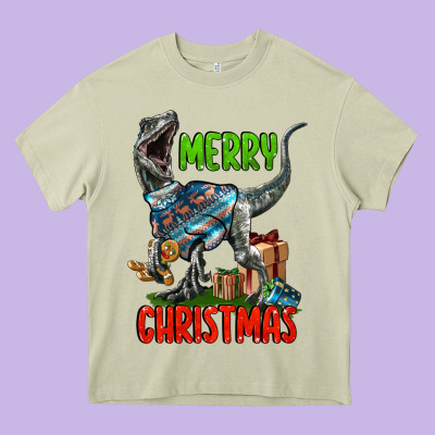 Merry Christmas Velociraptor Heavy Core Tee Designed By Lillyallendesigns