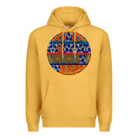 Mustard african fabric pattern round earrings Premium Hoodie - BundleAndBundleShop