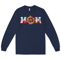 Navy Tie dye sunflower Mom Mother's Day Long Sleeve Tee - HowdyJamesFarm