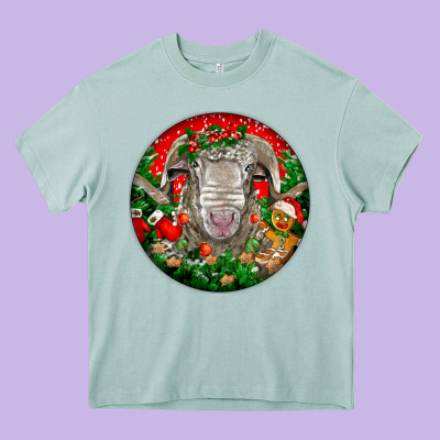Christmas Rambouillet Sheep Heavy Core Tee Designed By Lillyallendesigns