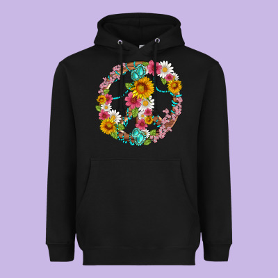 Floral Peace Sign With Gemstone Heavyweight Hoodie Designed By Artiststas