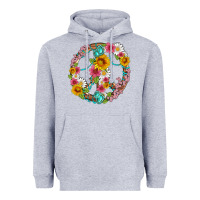 Heather Grey floral peace sign with gemstone Heavyweight Hoodie - Artiststas