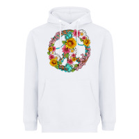 White floral peace sign with gemstone Heavyweight Hoodie - Artiststas