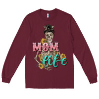 Burgundy Mom life with skull Mother's Day Long Sleeve Tee - CowGirlArtShop