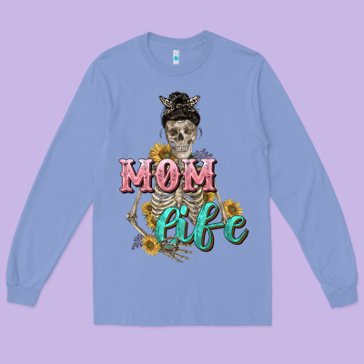 Mom Life With Skull Mother's Day Long Sleeve Tee Designed By Cowgirlartshop