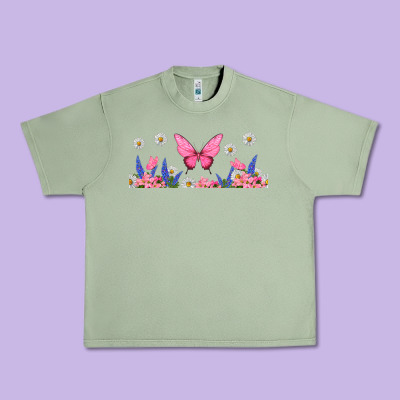Butterflies And Flowers Urban Heavy Tee Designed By Tumblerdesignbyshophia