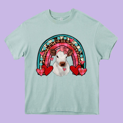 Valentines Heifer Rainbow Heavy Core Tee Designed By Jahusdesignshop