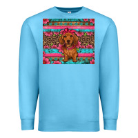 Ocean Blue dachshund puppy floral Premium Sweatshirt - Artiststas