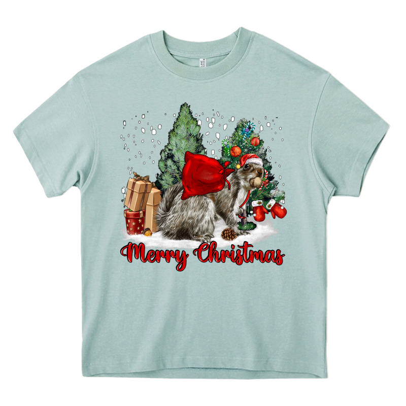 Merry Christmas Gray Squirrel Heavy Core Tee by LillyAllenDesigns | Teevron