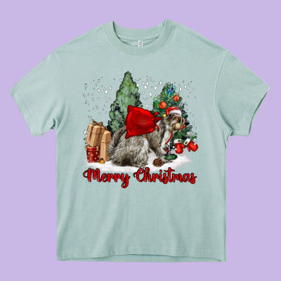 Merry Christmas Gray Squirrel Heavy Core Tee Designed By Lillyallendesigns