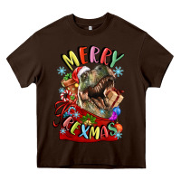 Chocolate Brown t rex merry rexmas Heavy Core Tee - LillyAllenDesigns