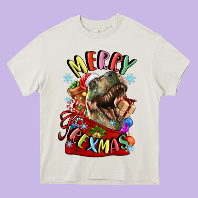 T Rex Merry Rexmas Heavy Core Tee Designed By Lillyallendesigns