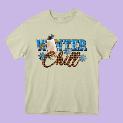 Winter Chill Penguin Heavy Core Tee Designed By Lillyallendesigns