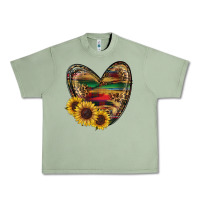 Oil Green Sunflower Fall Heart Urban Heavy Tee - RanaPortraitStore