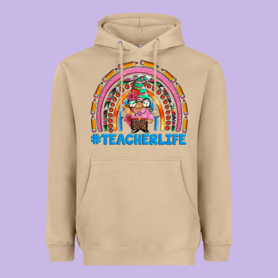 Teacherlife And Teacher Gnome Rainbow Heavyweight Hoodie Designed By Artiststas