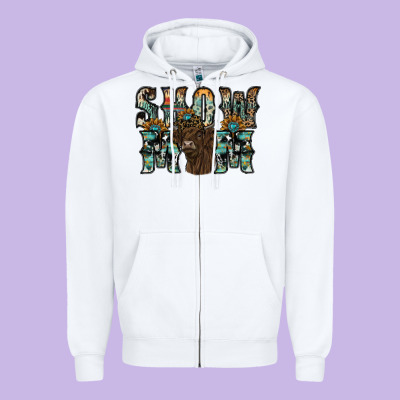 Show Mom Highland Cow Zipper Hoodie Designed By Sublimationcraftshop