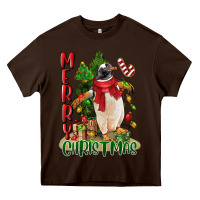 Chocolate Brown merry christmas penguin Heavy Core Tee - LillyAllenDesigns