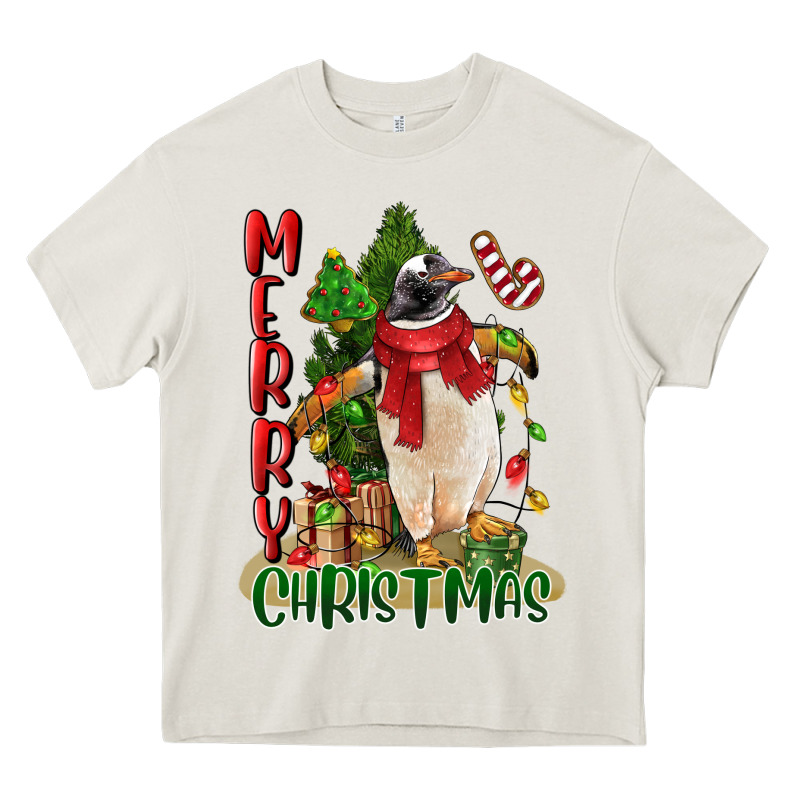 Merry Christmas Penguin Heavy Core Tee by LillyAllenDesigns | Teevron