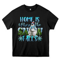 Black Home Is Where The Snow Falls Winter Penguin Heavy Core Tee - LillyAllenDesigns