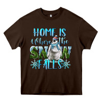 Chocolate Brown Home Is Where The Snow Falls Winter Penguin Heavy Core Tee - LillyAllenDesigns